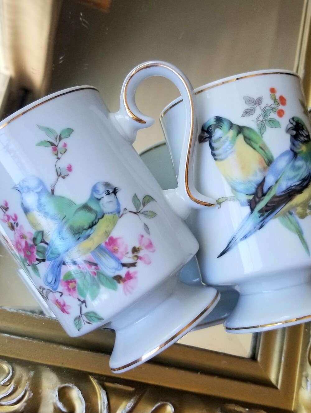 ❗Vintage Royal Crown Porcelain Blue Yellow Bird Cup Set❗